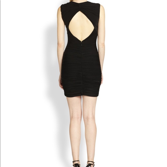 BCBGMAXAZRIA “EDESA” Shirred Rouched Cocktail Dress Black Stretch Open Back S - Picture 4 of 13